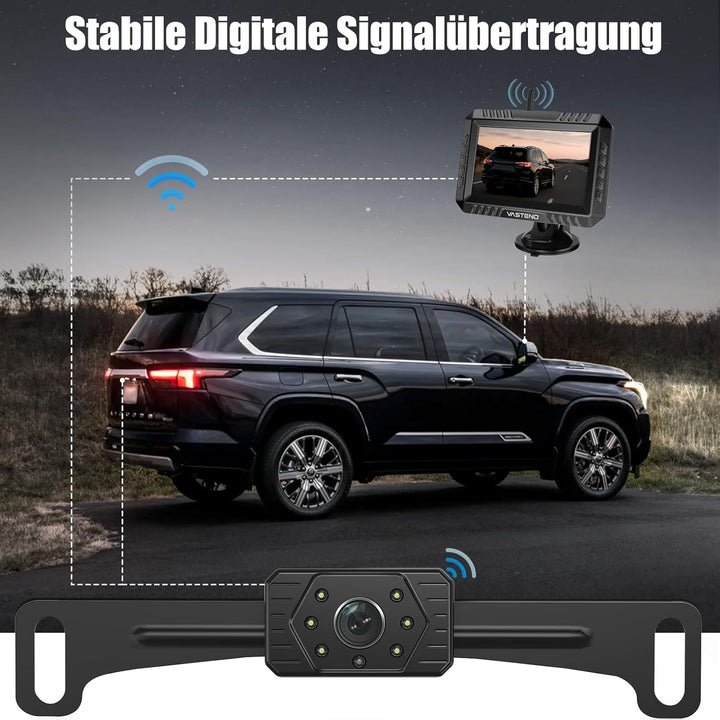 Rückfahrkamera Kabellos 5“, 1080P Nachtsicht Monitor Auto Rückfahrkamera Funk, 150° Weitwinkel IP69