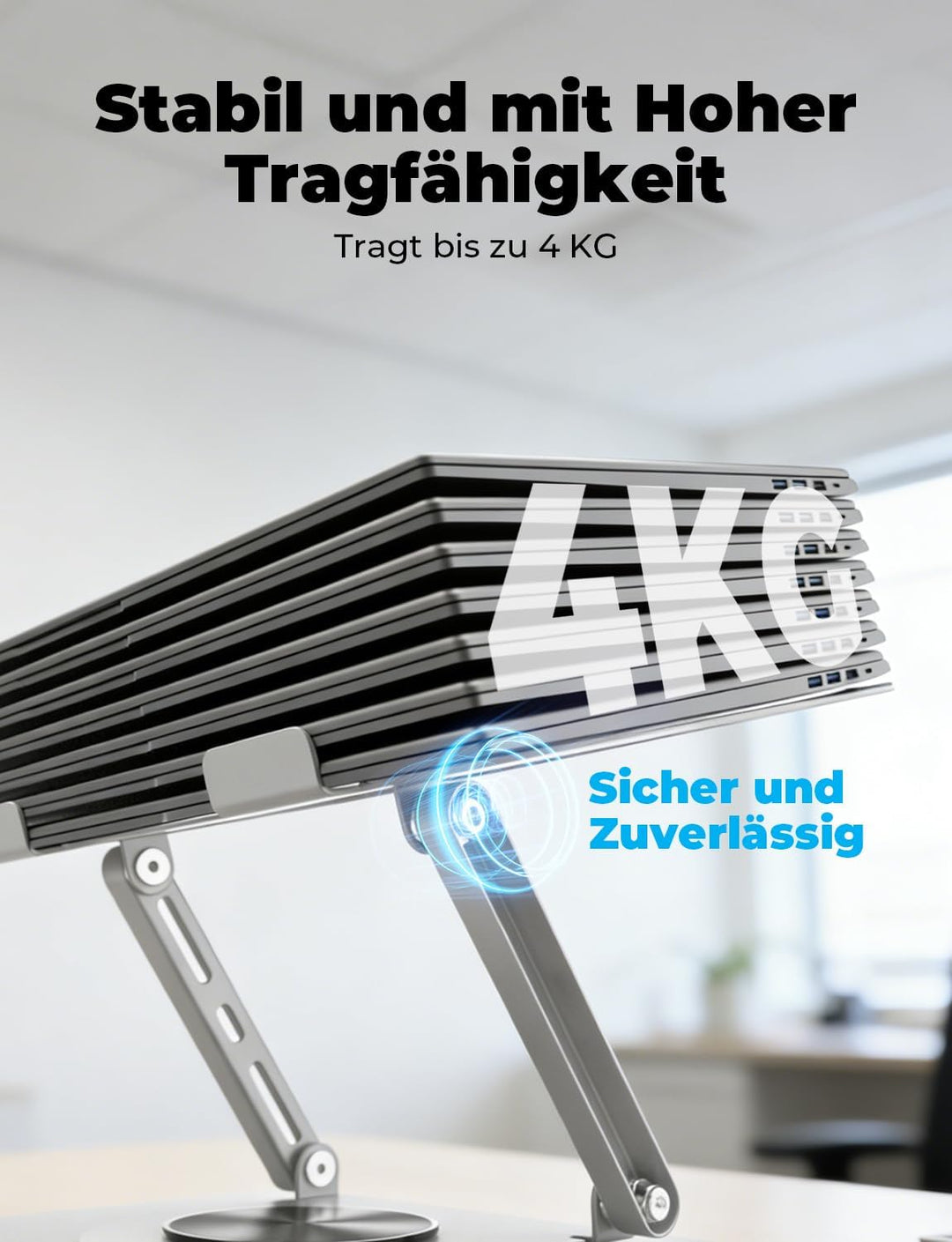 Laptop Ständer Höhenverstellbar, Ergonomischer Faltbarer Laptop Halterung mit 360°Drehbarer Basis, B