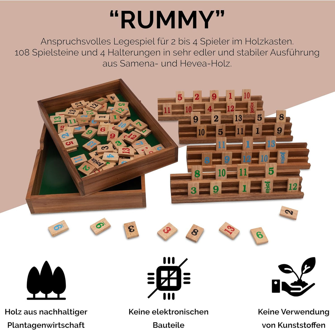 LOGOPLAY Rummy - Gesellschaftsspiel - Legespiel mit 108 Spielsteinen in sehr edler Ausführung aus Sa