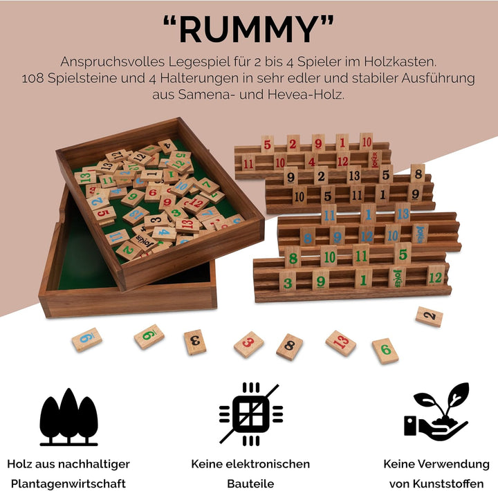 LOGOPLAY Rummy - Gesellschaftsspiel - Legespiel mit 108 Spielsteinen in sehr edler Ausführung aus Sa