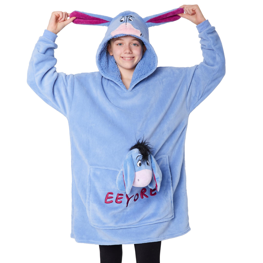 Disney Stitch Hoodie-Decke Kinder, Kapuzenpullover Mädchen mit Sherpa-Kapuze, 3D-Ohren, Kängurutasch
