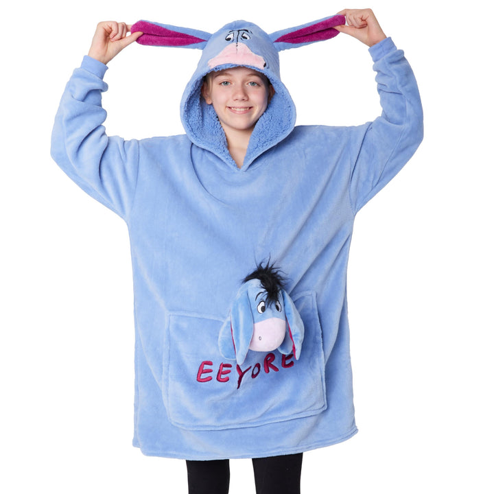 Disney Stitch Hoodie-Decke Kinder, Kapuzenpullover Mädchen mit Sherpa-Kapuze, 3D-Ohren, Kängurutasch