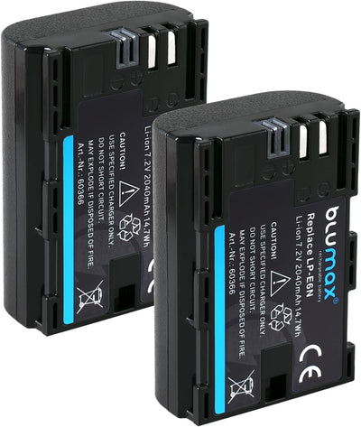 Blumax 2 x Akku kompatibel mit Canon LP-E6N / LP-E6 2040mAh + Dual-Ladegerät | EOS R RA R5 R6, 7D Ma