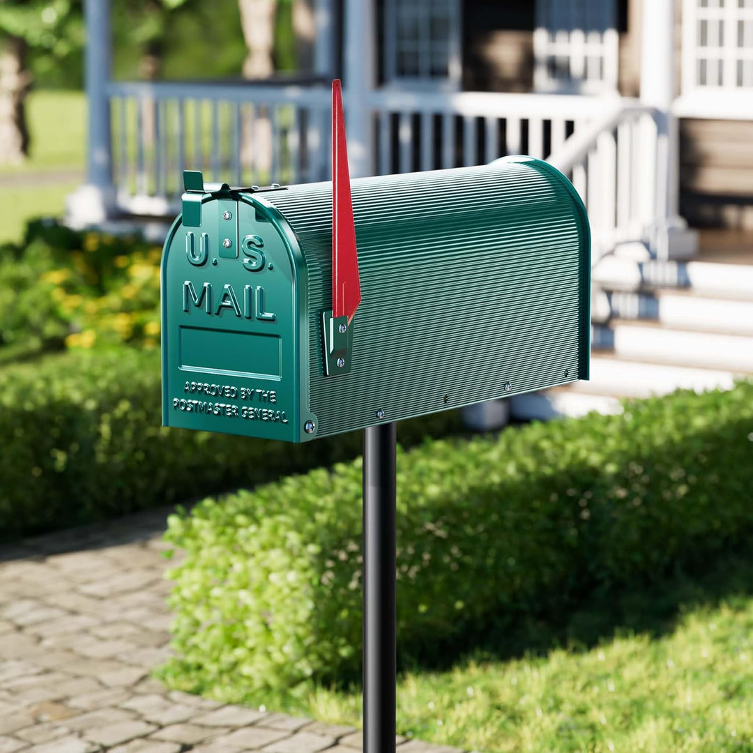 Wiltec US Mailbox grün 150 x 513 x 223 mm, amerikanischer Briefkasten mit Fahne, Wandbriefkasten ode