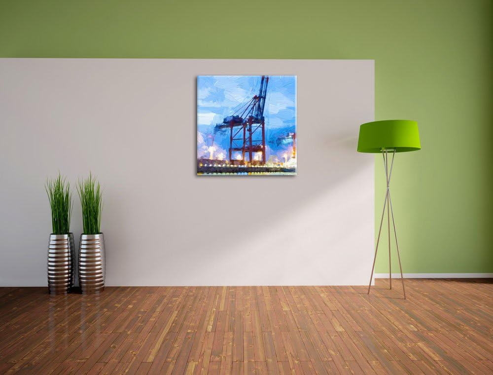 Pixxprint grosser Containerkran im Hafen, Format: 70x70 als Leinwandbild, 70x70