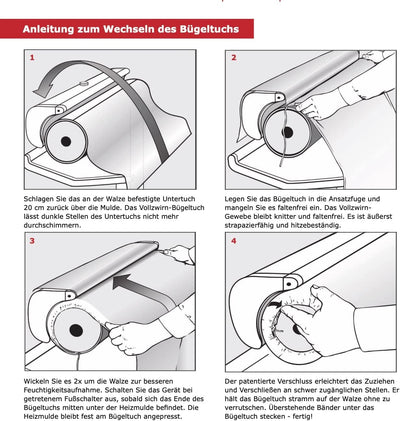 Mangelwaren Bügeltuch für Bügelmaschine mit Verschluss (Doppelpack) - Breite: 85 / Umfang: 50-52 cm