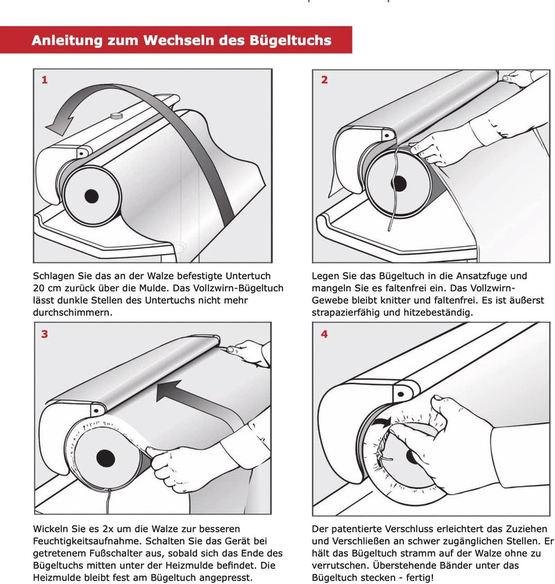 Mangelwaren Bügeltuch für Bügelmaschine mit Verschluss (Doppelpack) - Breite: 85 / Umfang: 50-52 cm