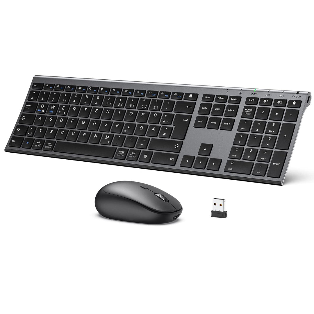 iClever Bluetooth Tastatur und Maus, Wiederaufladbare Dualmodus (Bluetooth 4.2+2.4G) Kabellose Tasta