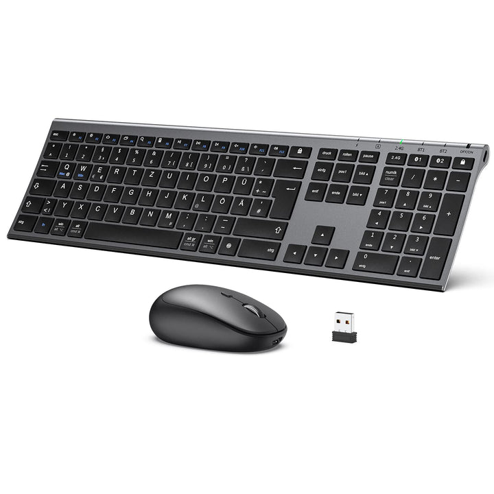 iClever Bluetooth Tastatur und Maus, Wiederaufladbare Dualmodus (Bluetooth 4.2+2.4G) Kabellose Tasta