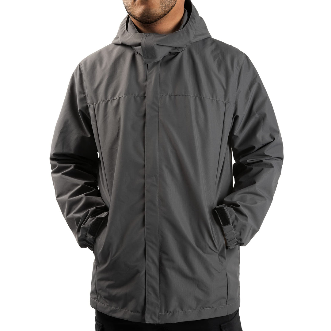 Herren Regen Jacke mit Kapuze wasserdicht leichte Jacke und Reissverschlusstaschen Regenmantel für O