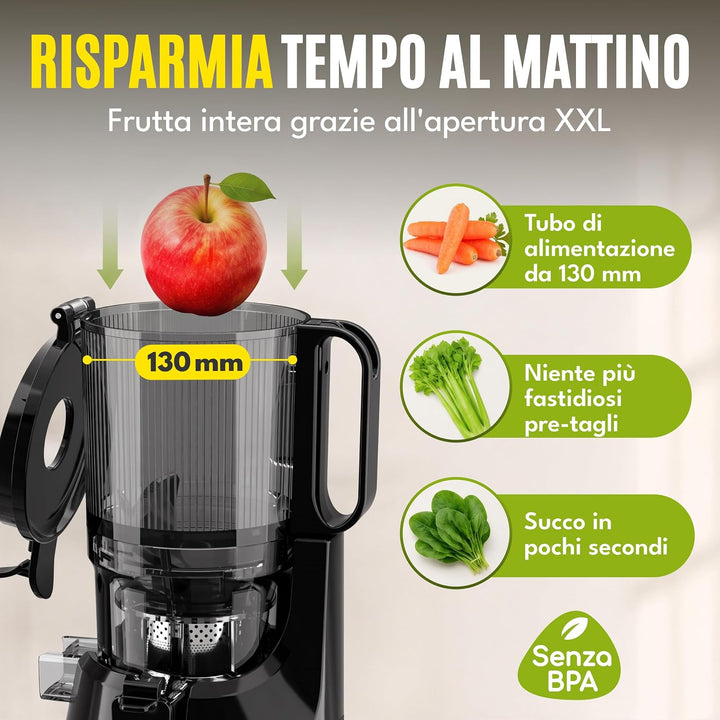 LEBENLANG Entsafter Slow Juicer - Inkl. Rezeptbuch &amp; Grosse 130mm Öffnung I Perfekt für Obst ganze F