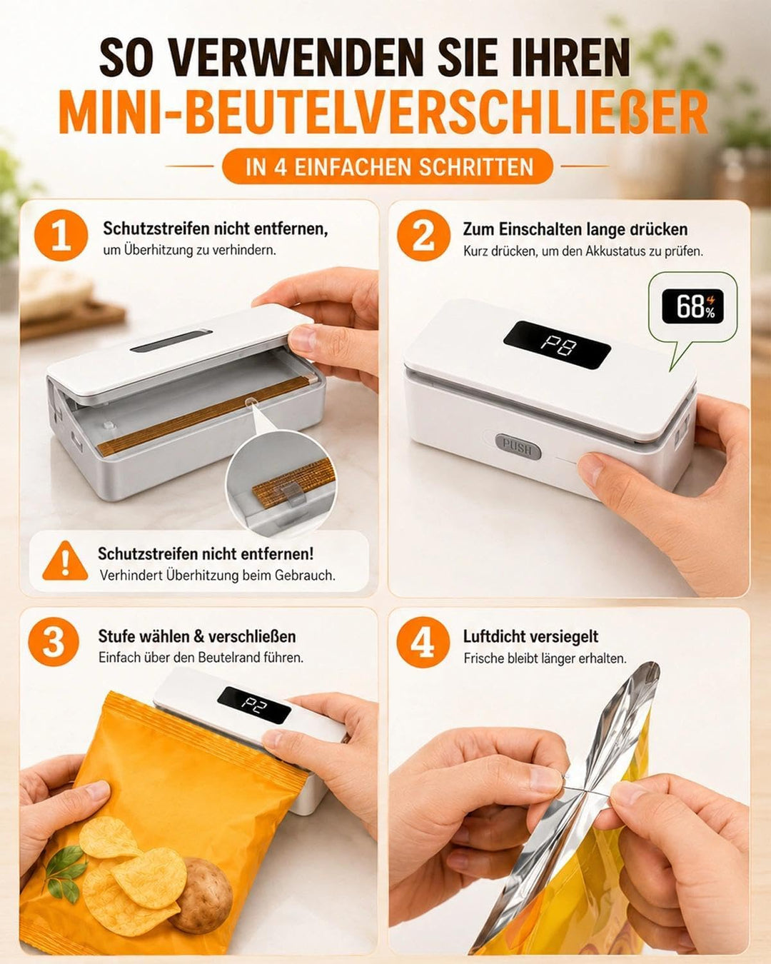 Pro Mini-Folienschweissgerät 8-Stufen,Upgraded Tragbarer Bag Sealer mit LED-Countdown, Integriertem