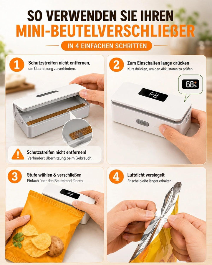 Pro Mini-Folienschweissgerät 8-Stufen,Upgraded Tragbarer Bag Sealer mit LED-Countdown, Integriertem