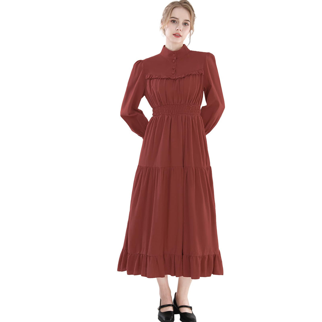 CR ROLECOS Mittelalter Kleidung Damen Viktorianisches Kleid Langarm A-Linie Vintage Edwardianisches