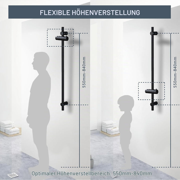 DETBOM Duschstange Schwarz 90cm, Edelstahl Brausestange mit Duschkopfhalterung 360°Drehbar,Duschstan