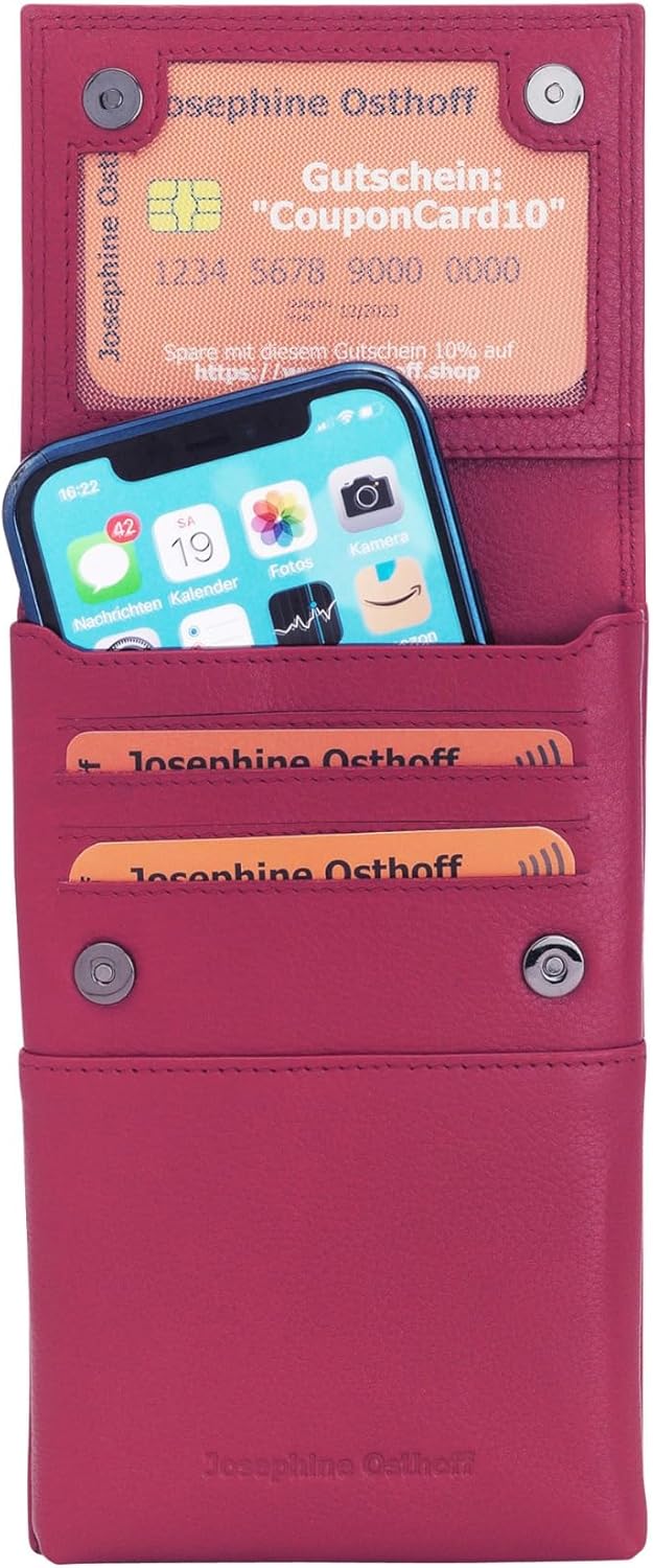 Josephine Osthoff Handy Umhängetasche mit Karten- und Sichtfach, handgemacht aus 100% Echtleder, Cro