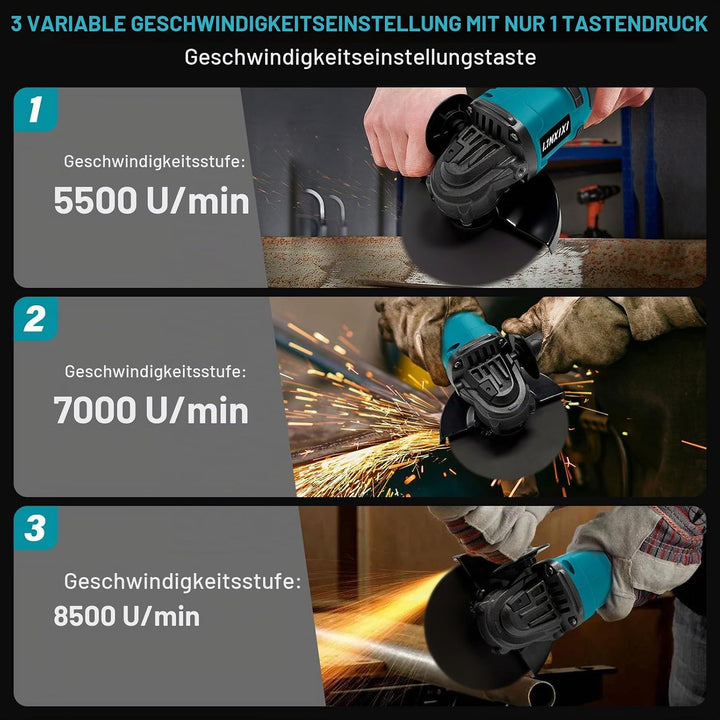 Akku Winkelschleifer Set 115mm (Makita 18V kompatibel), bürstenloser Motor 8500 U/min, inkl. 2x 2.0A