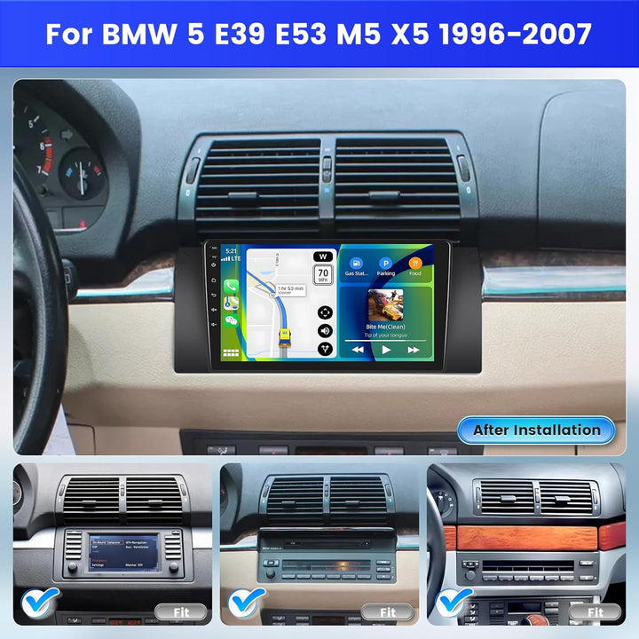Radio für BMW 5 E39 E53 M5 X5 1996-2007 Android 15 2+64G mit Wireless CarPlay Android Auto, 9 Zoll B