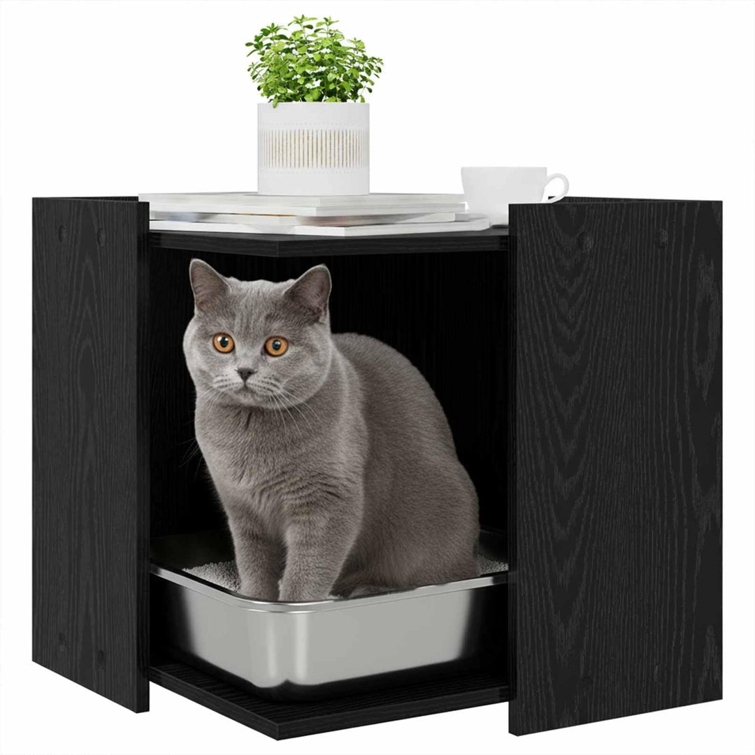 vidaXL Katzenstreu Box Umzäunung Schwarz Eichen-Optik 53 x 53 x 51 cm, Katzenmöbel für Wohnzimmer, s