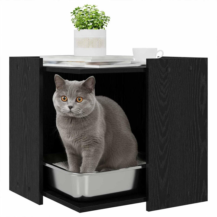 vidaXL Katzenstreu Box Umzäunung Schwarz Eichen-Optik 53 x 53 x 51 cm, Katzenmöbel für Wohnzimmer, s