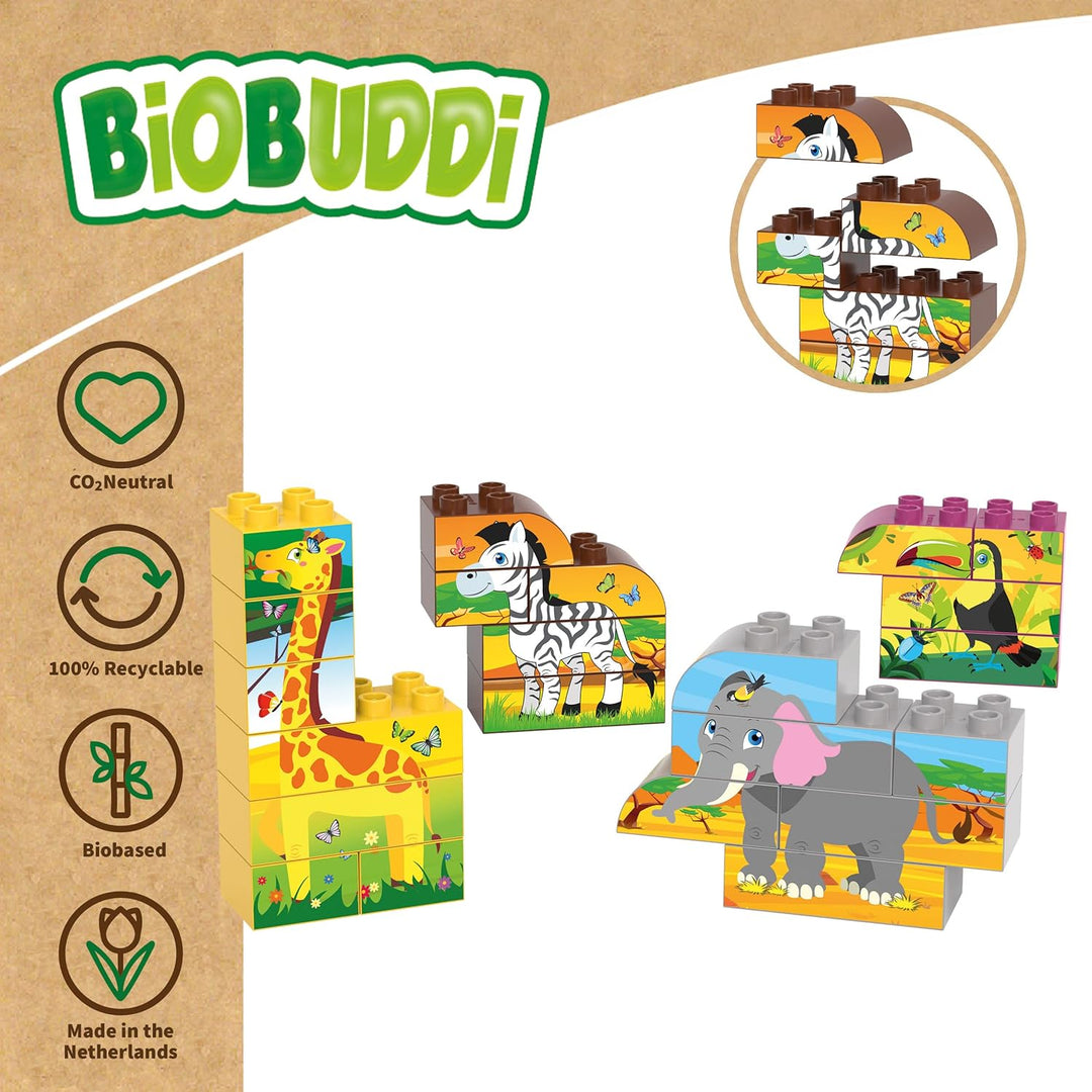 BIOBUDDI Puzzle | 8 Verschiedene Tiere: Giraffe, Elefant, Tukan, Zebra, UVM., 21 Teile, 100% kompati