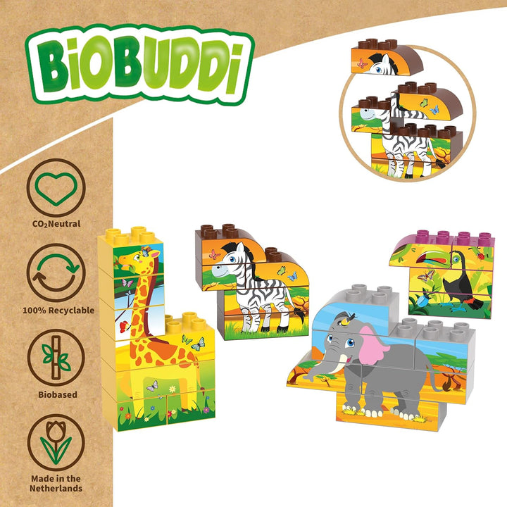 BIOBUDDI Puzzle | 8 Verschiedene Tiere: Giraffe, Elefant, Tukan, Zebra, UVM., 21 Teile, 100% kompati
