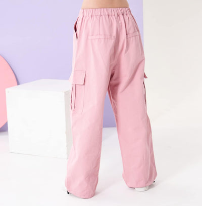 Rolanko Mädchen Cargohose, Baumwoll Baggy Hose mit Elastischer Taille und Mehreren Taschen für Kinde