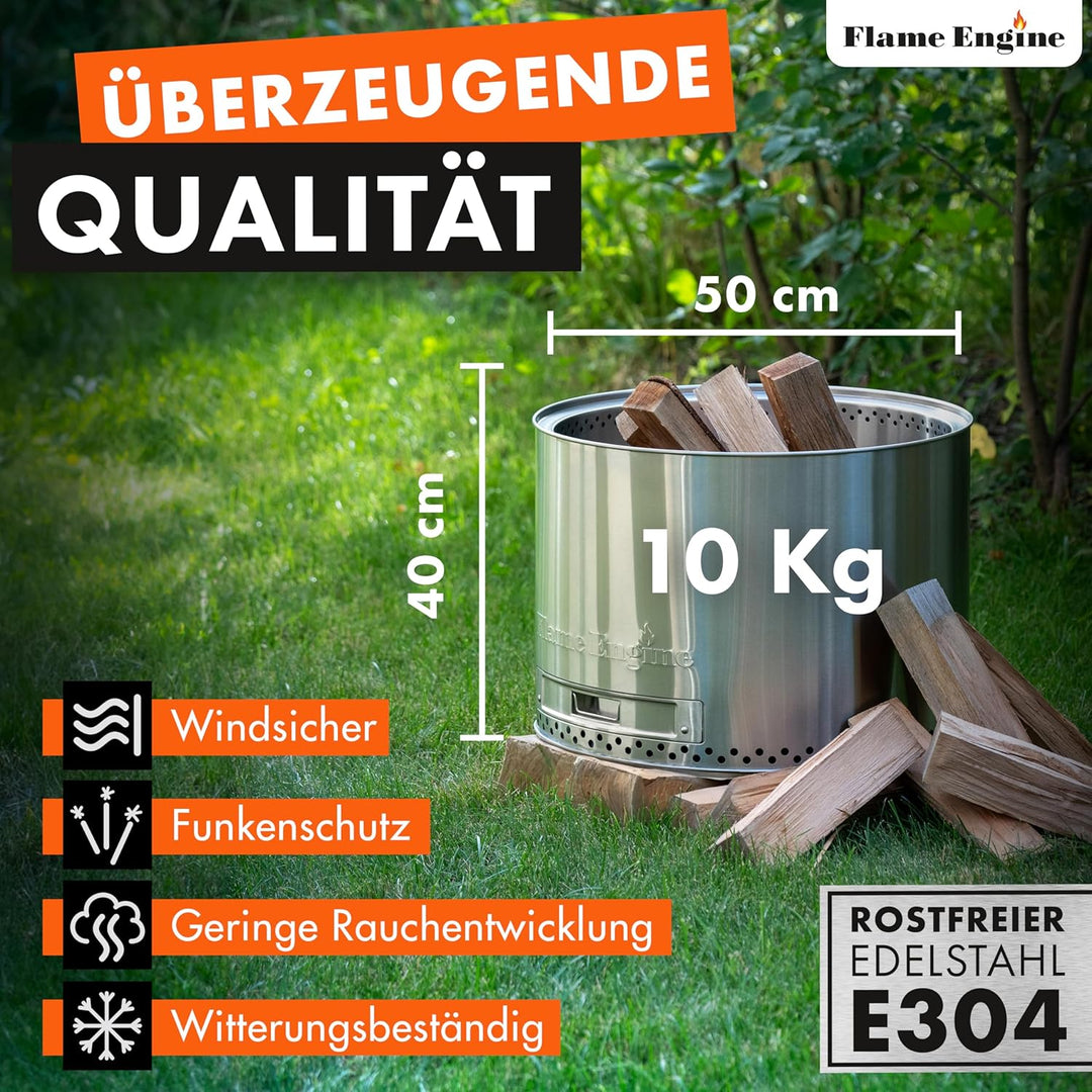 grillshop.at Feuerschale [rauchfrei] Edelstahl 50x43cm Feuerkorb für den Garten mit Aschefang Feuers