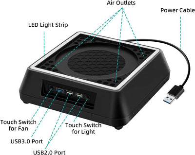 Mcbazel Xbox Serie X Lüfter Xbox Series x ständer mit RGB-Licht/Einstellbare Kühlfunktion/LED-Anzeig