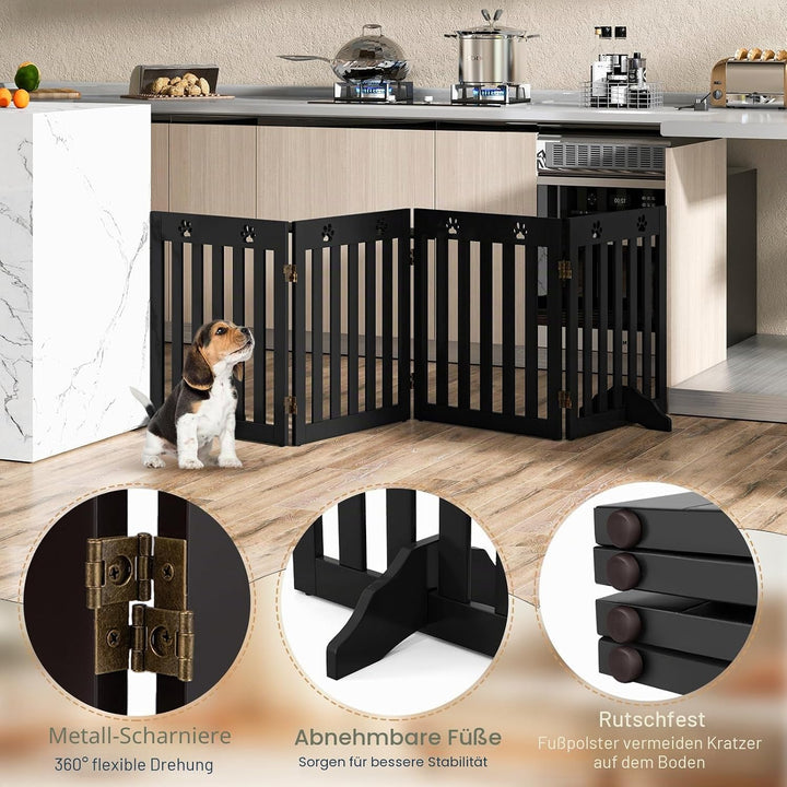 SOARS Absperrgitter Hund, 204x61cm Hundegitter Wohnung mit 2 Stützfüssen, Faltbares Schutzgitter, Tr