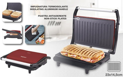 BEPER P101TOS002 Toaster Sandwichmaker, 850W, Antihaftplatte, Wärmeisolierender Griff, Rot