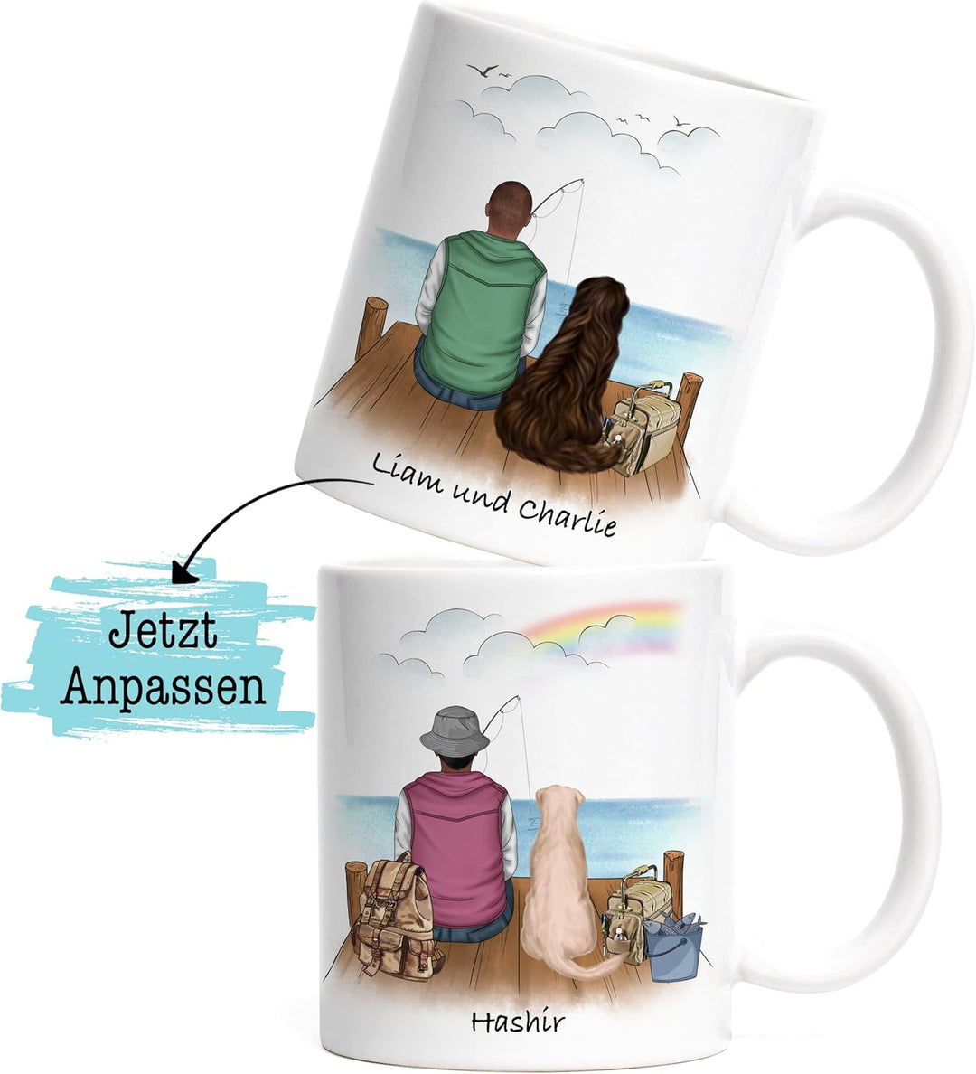 Angler &amp; Hund Tasse Personalisiert Individuell mit Name Angeln Fischen Geschenk Opa Vater zum Vatert
