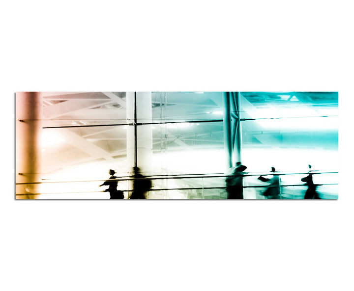 Paul Sinus Art Panoramabild auf Leinwand und Keilrahmen 150x50cm Stadt Gebäude modern Menschen abstr