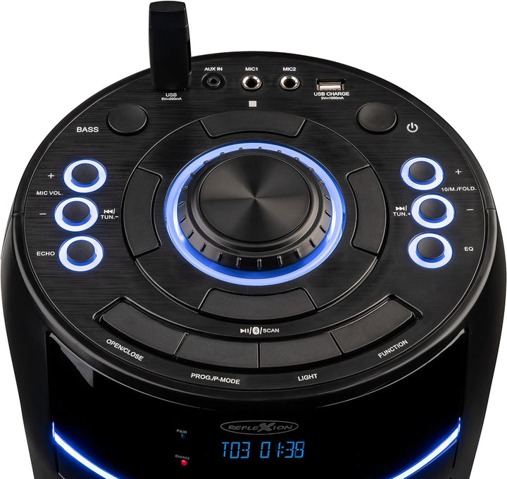 Party-Box PS10CD - mit Bluetooth, LED-Farb-Beleuchtung, FM-Radio und CD-Player - mitgeliefertes Mikr
