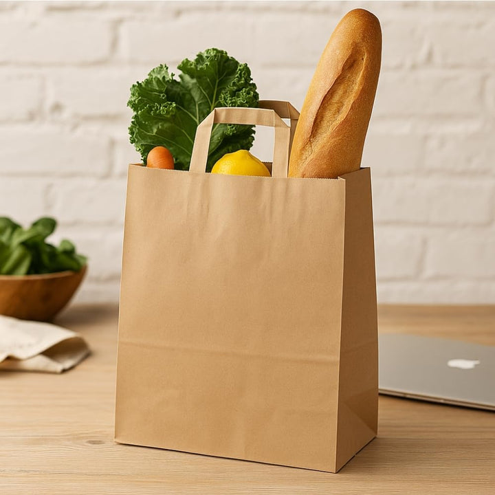 Commerline Papiertragetaschen 18+8x22cm 250 Stück | Braun Papiertüten | Kraftpapier Tüten mit Henkel