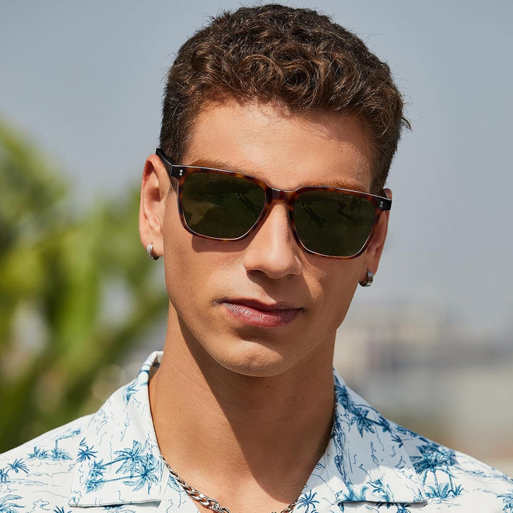 CARFIA Polarisierte Herren Sonnenbrille mit Rechteckig Acetatrahmen, 100% UV-Schutz Sportliche Sonne