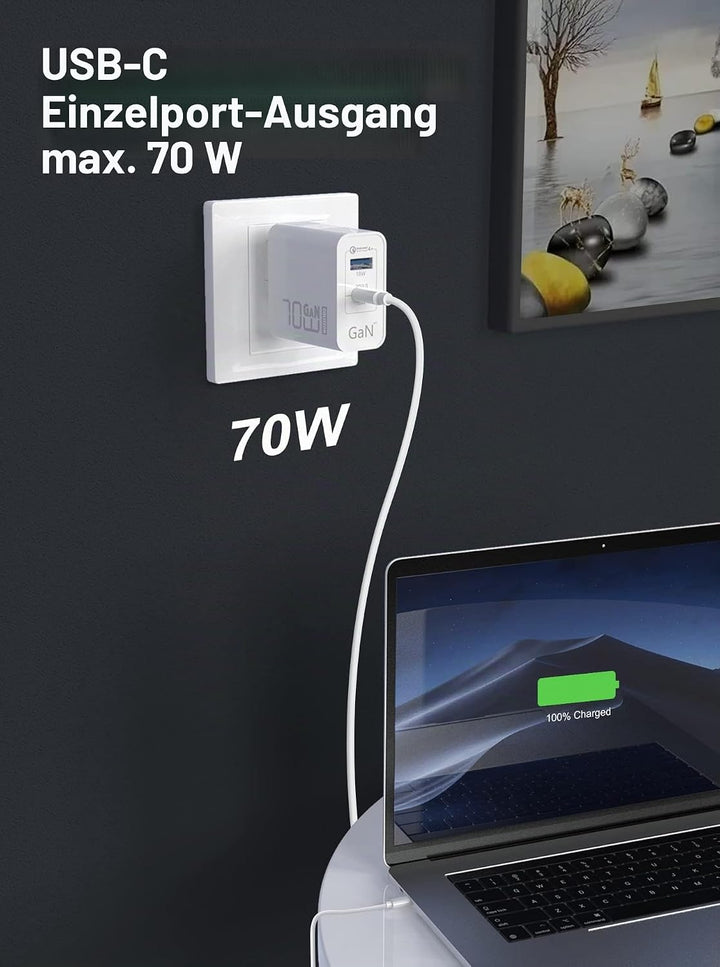 70W USB C Ladegerät 2-Port USB C Netzteil Type C PD GaN Netzteil für MacBook Pro/Air Dell XPS 15 Goo