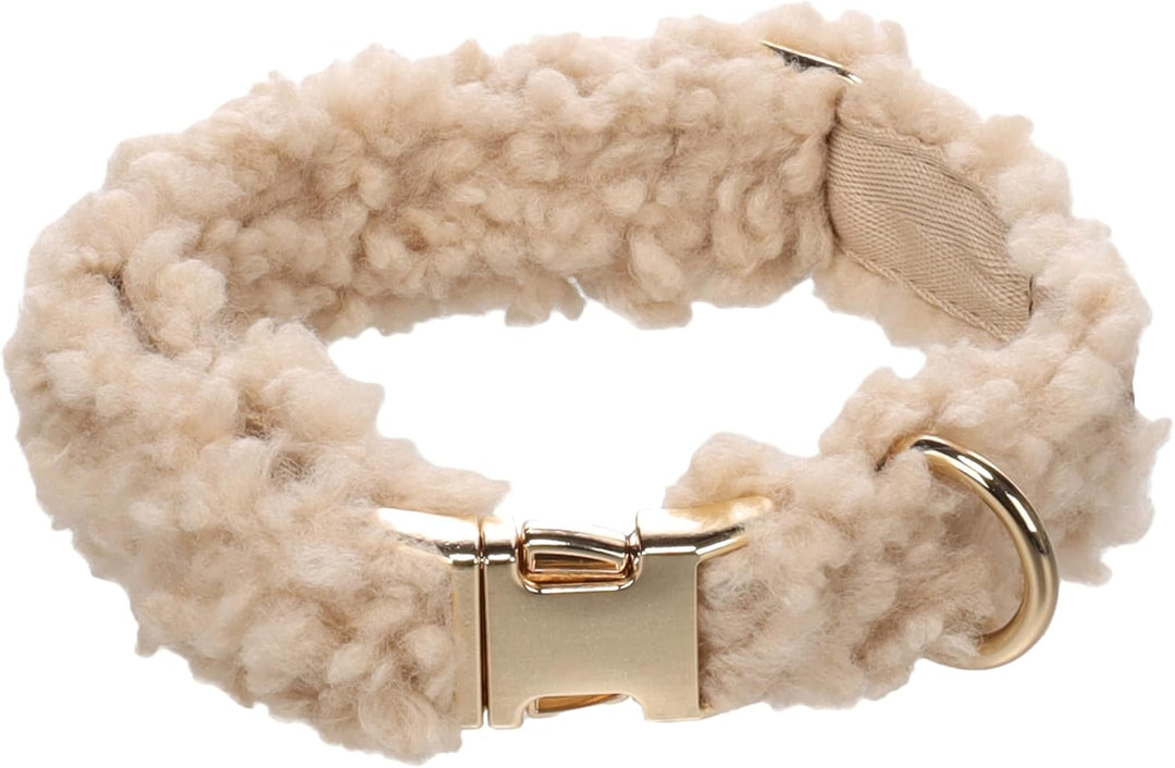 Halsband Hund - hundehalsband - Flamingo Pookie Fleece Beige S | 31-50cm x 20mm x 5mm, Beige S | 31-