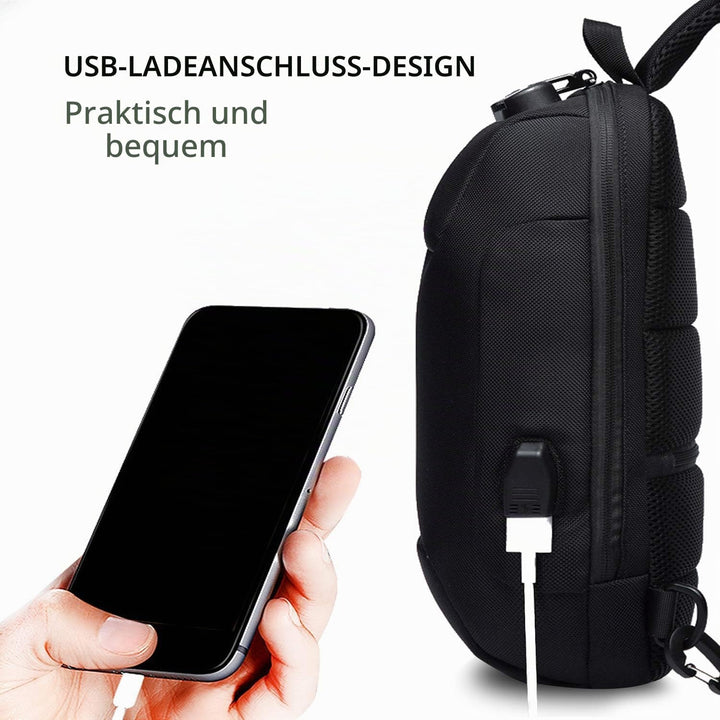 FANDARE Neu Herren Schultertasche Brusttasche mit Passwortschloss, USB, Reflektierende Streifen Umhä