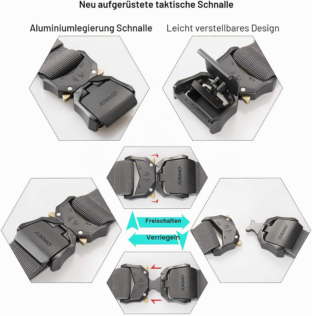 JUKMO Taktischer Gürtel, Militär-Wandergürtel, 3,8 cm, Nylon-Web-Arbeitsgürtel mit robuster Schnellv