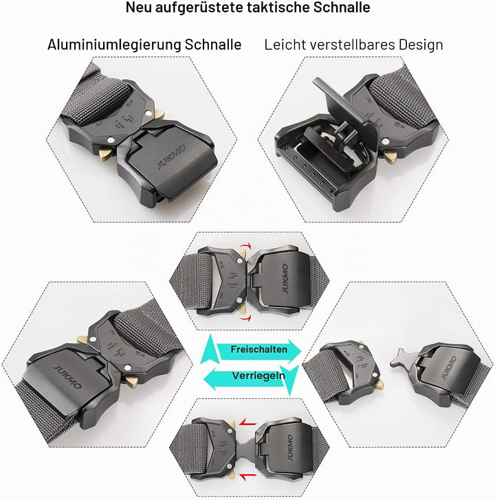 JUKMO Taktischer Gürtel, Militär-Wandergürtel, 3,8 cm, Nylon-Web-Arbeitsgürtel mit robuster Schnellv