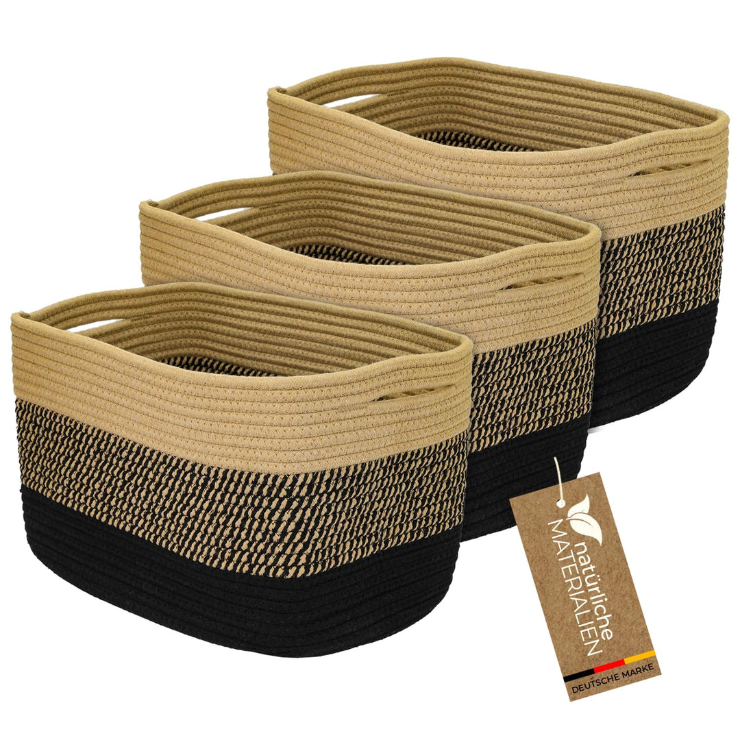 HMF Aufbewahrungskorb mit versteckten Griffen, 3er Set, Korb aus Baumwolle | 37,5 x 25 x 22,5 cm | S