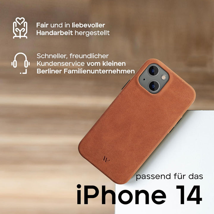 WIIUKA Hülle für iPhone 14, Leder aus Deutschland, Lederhülle extra Dünn, Premium Handyhülle, Case,