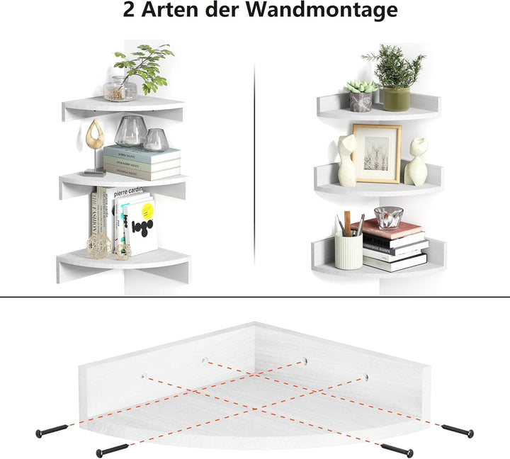 Alsonerbay Eckregal Küche Weiss Eckregale Wand, Wandregal Holz 3er Set Schweberegal Kleines Wandrega