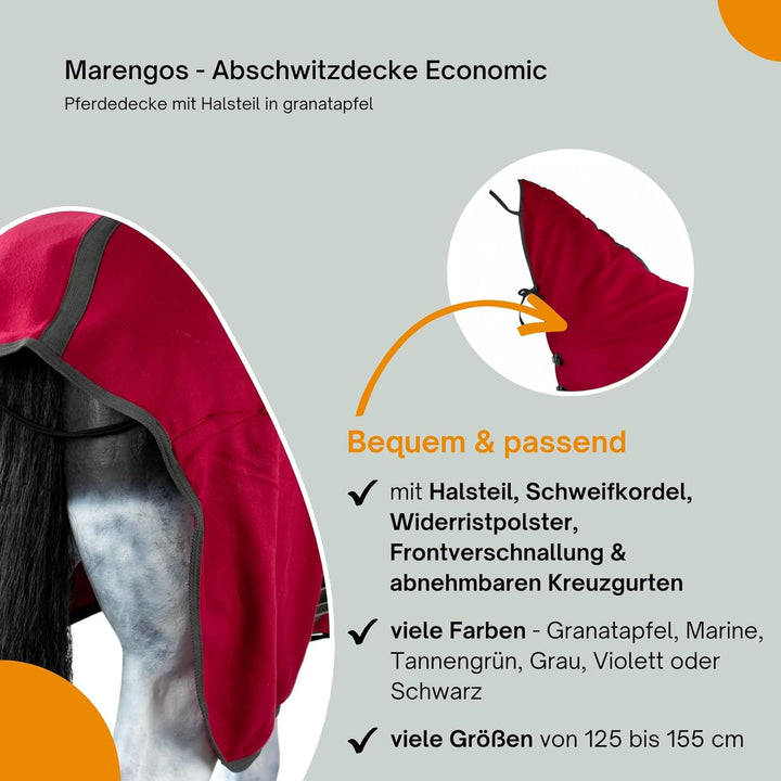 Marengos - Abschwitzdecke Economic mit Halsteil | Pferdedecke m. Kreuzgurt, Metallverschluss, Schwei