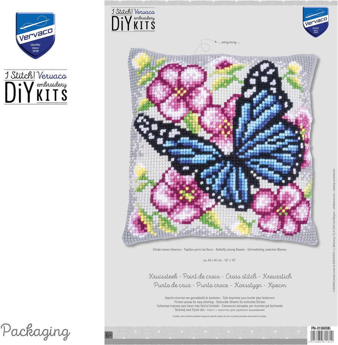 Vervaco Kreuzstich-Kissen, Schmetterling, Ecru, ca. 40 x 40 cm
