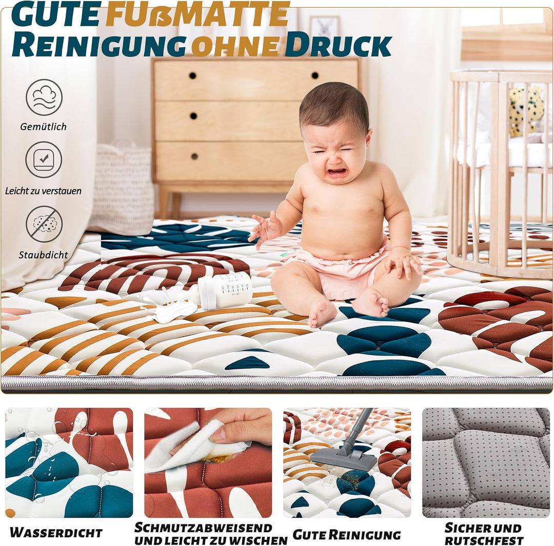 YBIKE Baby Spielmatte, Faltbare Grosse rutschfeste Dicke Baby Krabbelmatte 109x109cm, Tragbare Weich
