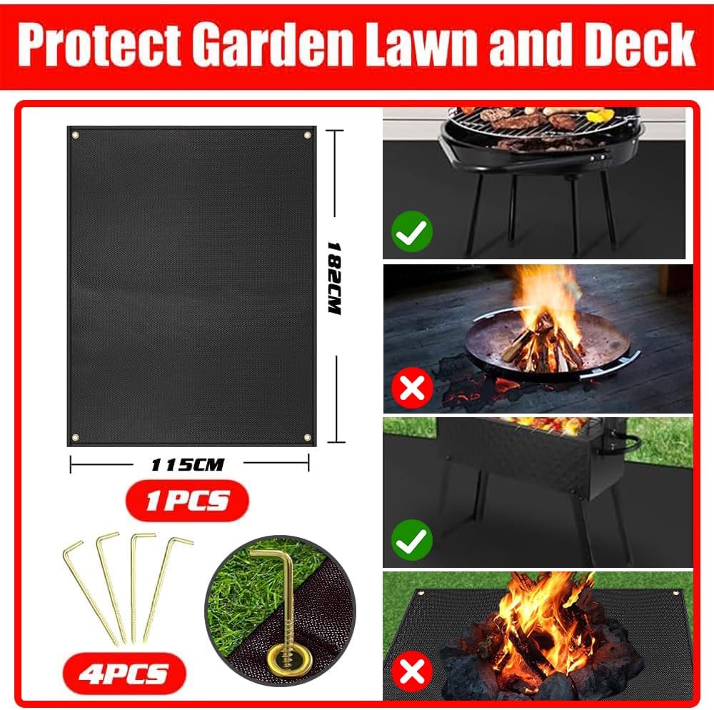 Grillmatte Bodenschutz,Feuerfeste Unterlage 182 * 115cm,Faltbare Grillunterlage mit Löchern und Bode
