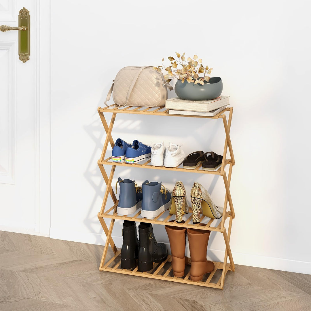 Trintion Schuhregal, 50×70cm Faltbares Schuhregal Aus Bambus Mit 4 Ebenen, 12 Paar Schuhe Schmal, Ho