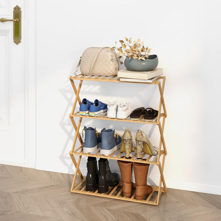 Trintion Schuhregal, 50×70cm Faltbares Schuhregal Aus Bambus Mit 4 Ebenen, 12 Paar Schuhe Schmal, Ho
